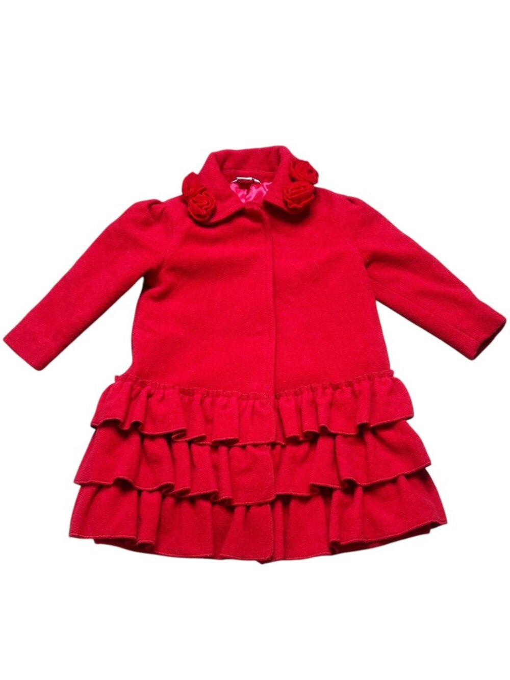 VTG Hartstrings Coat Girls Size 18M Red Wool Ruffle Floral Roses